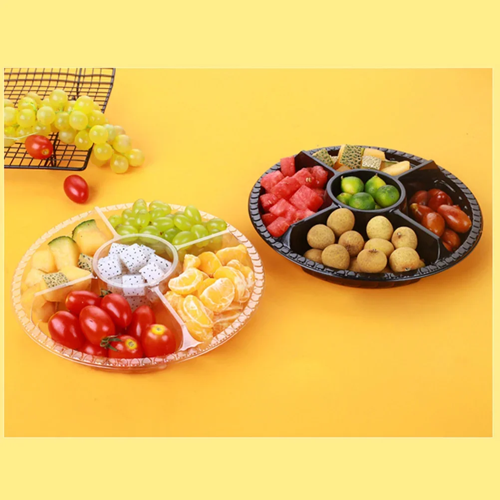 

10PCS Disposable 5 Compartment Food Storage Containers Round Plastic Salad Fruits Box with Lids Aluminium food container