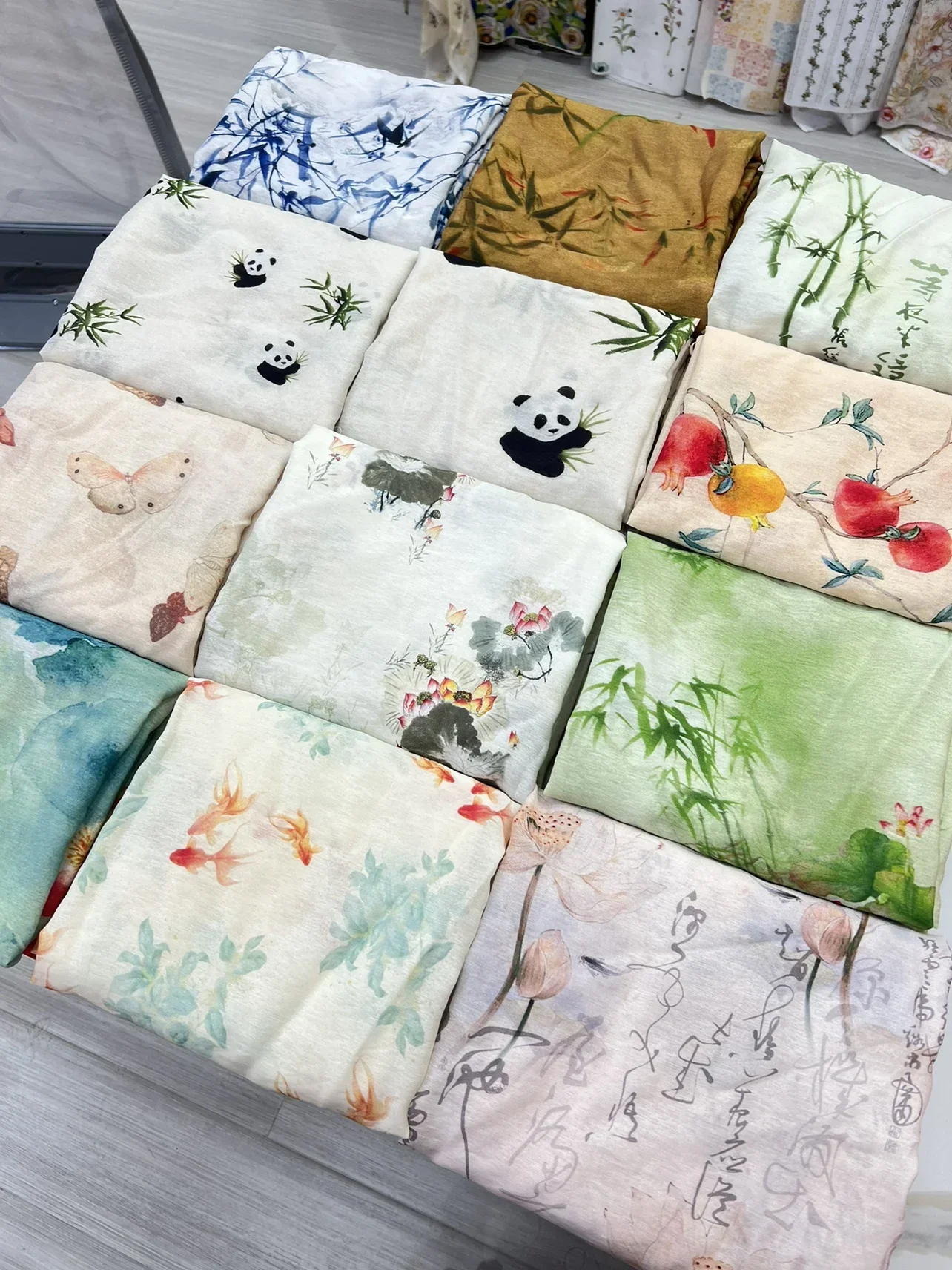 145x50cm Ramie National Style Fabric Butterfly Digital Printing New Chinese Bamboo Panda Dress Children's Clothing Fabric