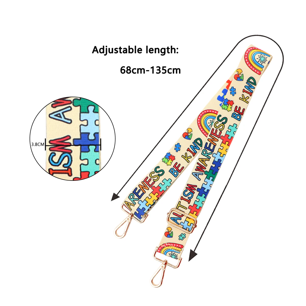 자폐증 인식 퍼즐 가방 스트랩, 크로스바디 메신저 숄더백 액세서리, 조절 가능한 벨트 스트랩