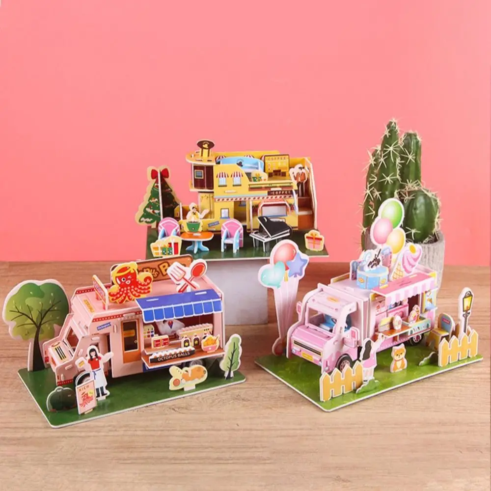 

Ice Cream Shop DIY Puzzle Dollhouse Room Cartoon Cardboard Pretend Play Takoyaki Shop Paper Model Doll House 3D Cafe Puzzle Room