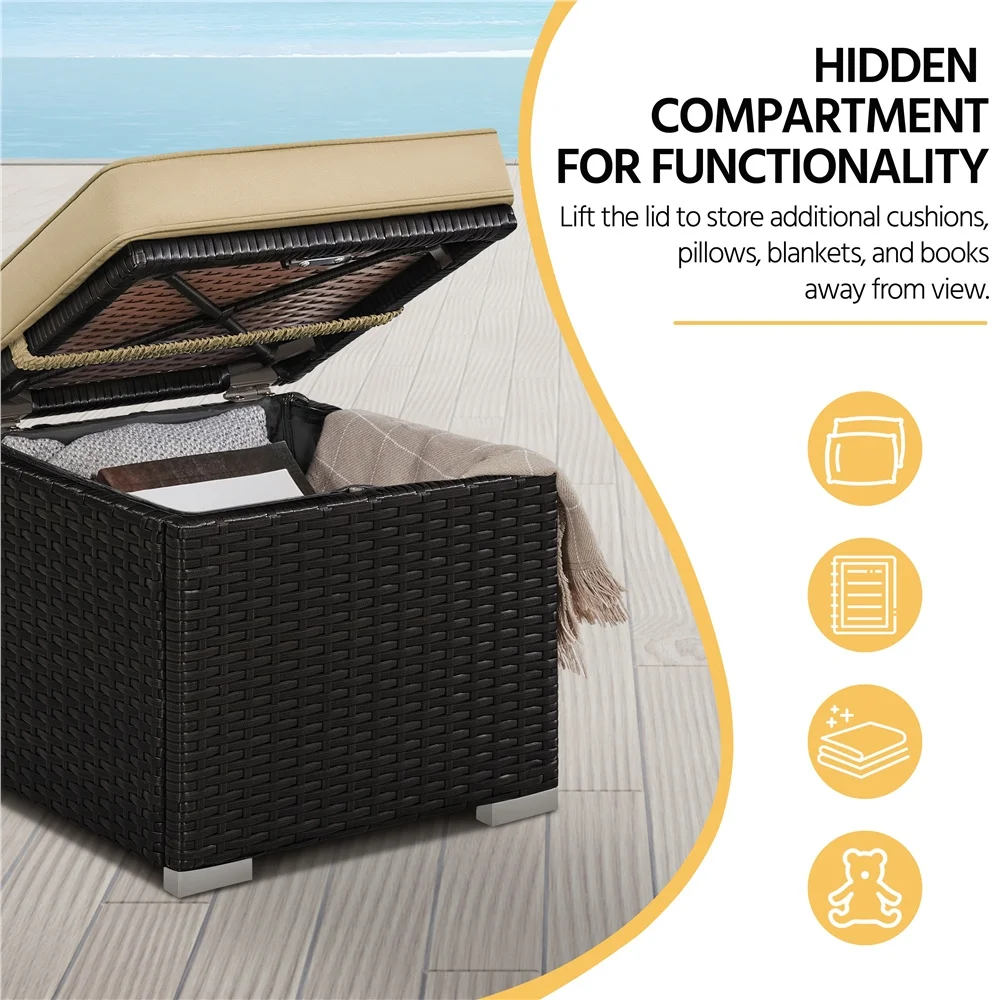 

Costoffs 2pcs Rattan Ottomans with Hidden Storage & Removable Cushions, Outdoor Patio Furniture Ottoman Set, Versatile Resin Wicker Footstools, Side Tables, Additional Seating for Garden, Balcony, Deck, Khaki/Gray/Blue LODEIJA