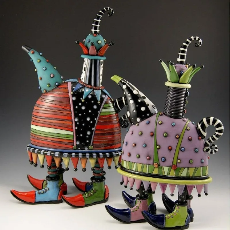 Colorful Hand-Painted Teapot Resin Sculpture, Artistic Creative Tabletop Centerpiece Vibrant Design Home Decoration Craft