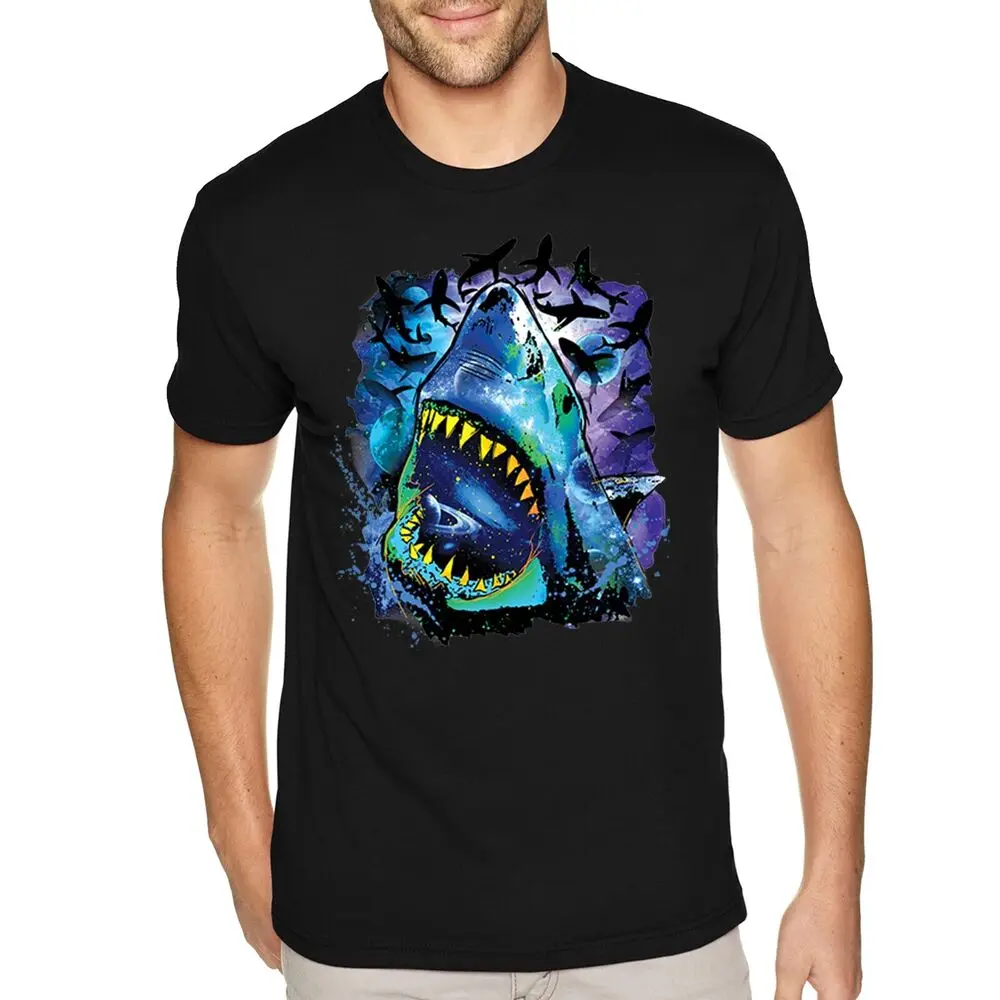 XtraFly Apparel Men's Tee Comic Shark Great White Space Galaxy Crewneck T-shirt Unisex T-shirts For Men Women