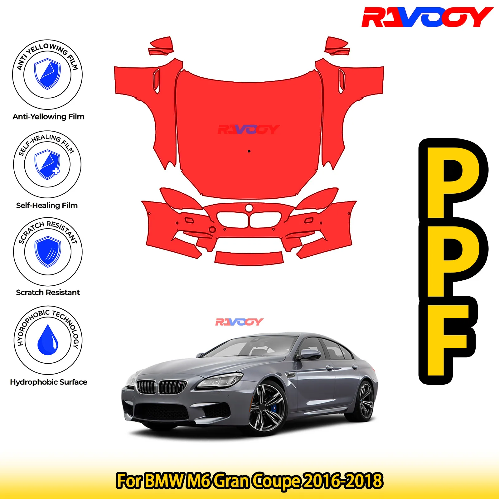 

For BMW M6 Gran Coupe 2016-2018 Glossy Matte Black Precut front PPF Kit Paint Protection Film
