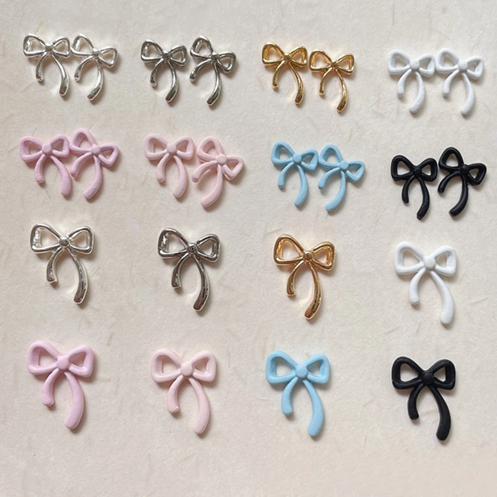 10Pcs Luxury Kawaii Colour Bow Nail Art Charms 3D Japanese Alloy Bow Tie Jewelry Nail Rhinestone Cute Bow DIY Nail Decoration