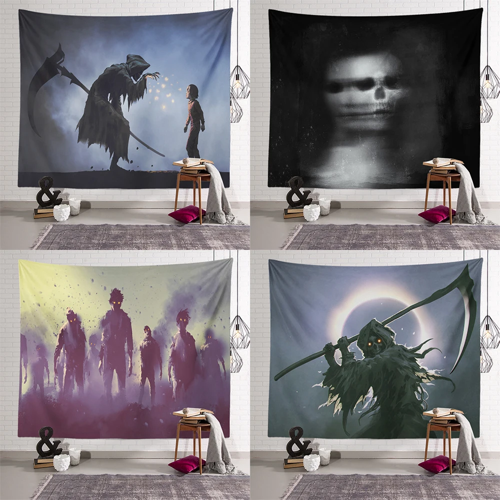 Horror Terror Death Print Pattern Tapestry Ceiling Home Living Room Bedroom Wall Decoration    230x180cm