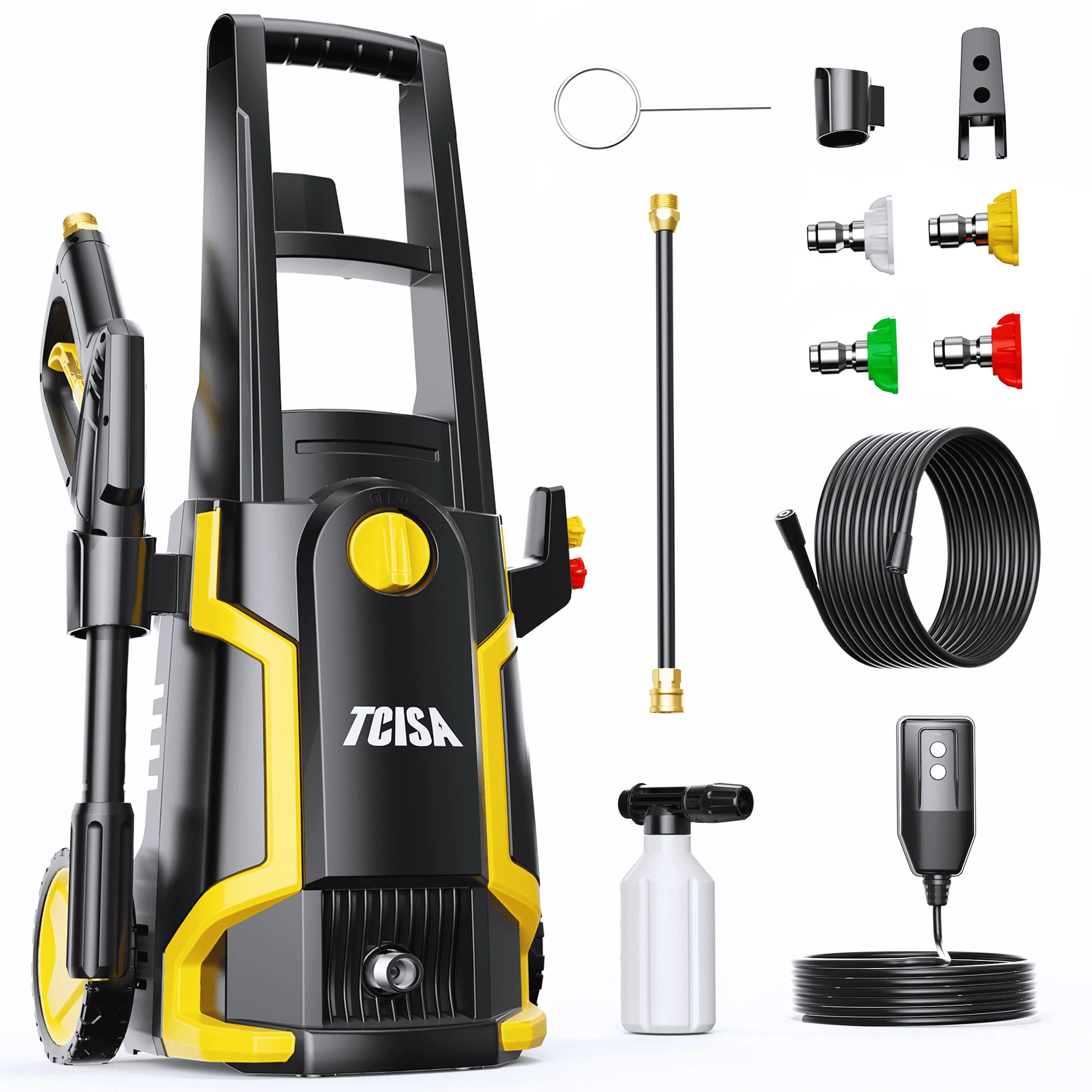 

TCISA 3500 PSI Electric Pressure Washer,Max 2 GPM Power Washer with 35FT Power Cord 20FT Hose 4 Nozzles Soap Cannon