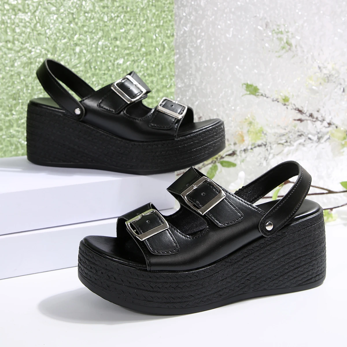 الصيف أنيقة جولة تو مثير مشبك إسفين كعب سميك سوليد الصنادل المألوف أفضل بيع جديد مريح زائد حجم الصنادل