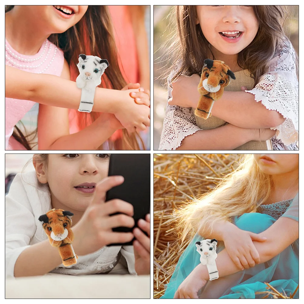 

2 Pcs Tiger Bracelet Kids Gifts Slap Stuffed Animal Bands Toy Wrist Flannel Print Bracelets Snap Child