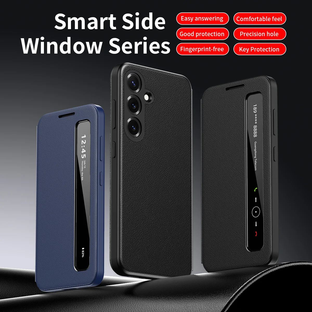 APP Luxury Leather Phone Case For Samsung Galaxy S26 S25 S24 S23 S22 Ultra Plus S25 FE Edge Flip Smart Side Window Display Cover