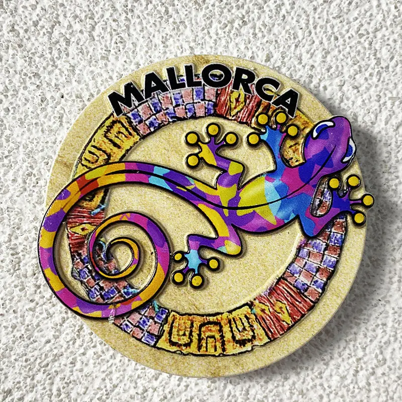 

Spain Mallorca Tourist Souvenir Creative Round Plate Gecko 3D Decoration3dPainted Refrigerator Magnet