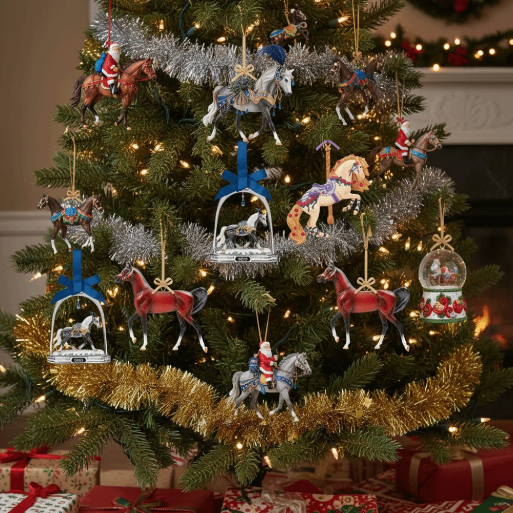 سانتا هورس عيد الميلاد قلادة معلقة 2D حقيبة مسطحة سحر سيارة الحصان قلادة السنة الجديدة هدية الاكريليك شجرة عيد الميلاد زخرفة