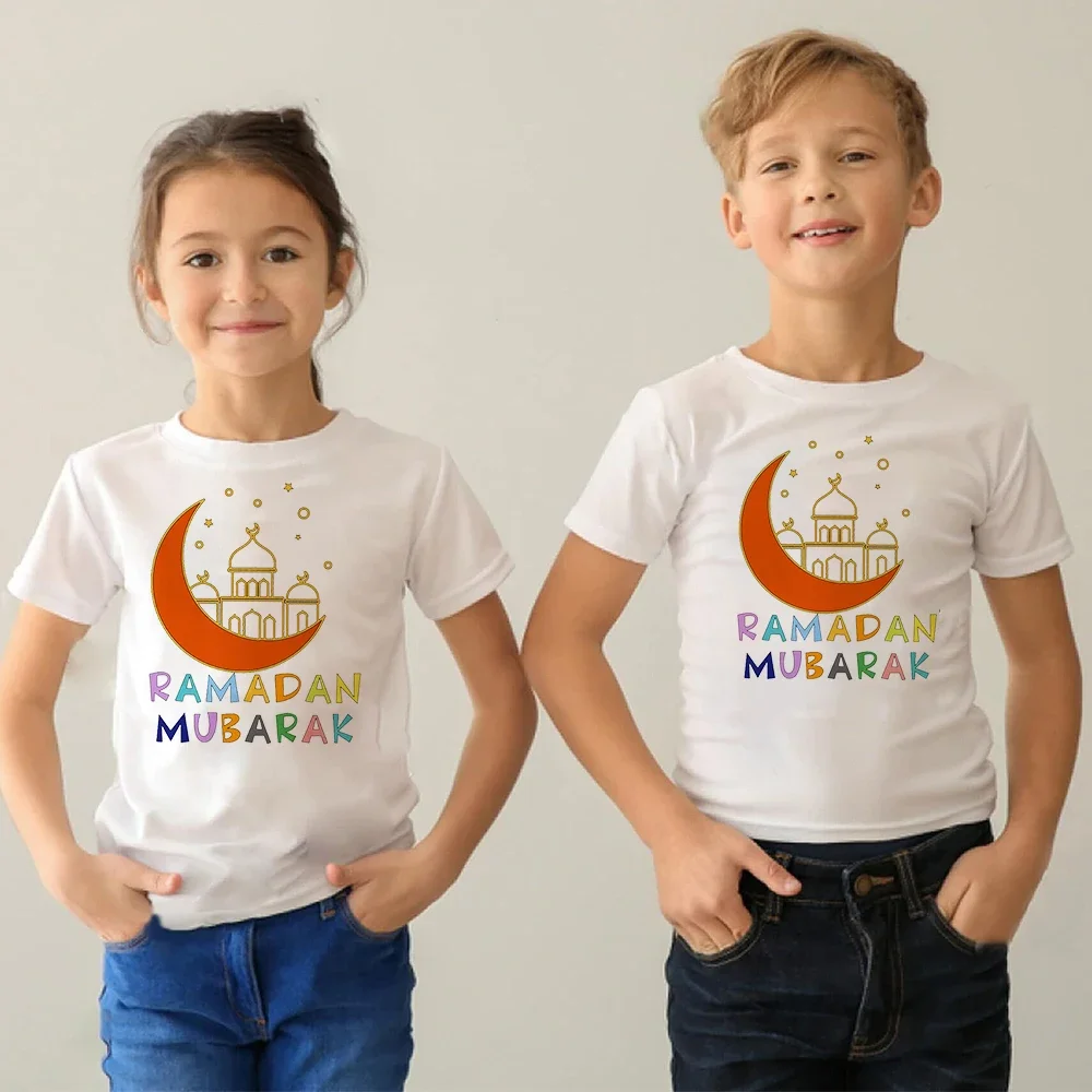 Happy Ramadan Mubarak Print Kids T Shirt Boy Girl T-shirt Eid Ramadan Children T-shirt Short Sleeve Islamic Muslim Outfit Tops