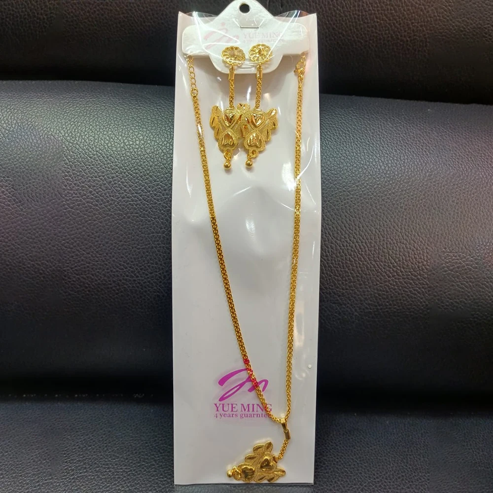 YM Äthiopien Gold Farbe Schmuck Set Trend Damen elegante Tropfen Ohrringe und Halskette 18 Karat vergoldet Schmuck Accessoires Party Geschenke 10
