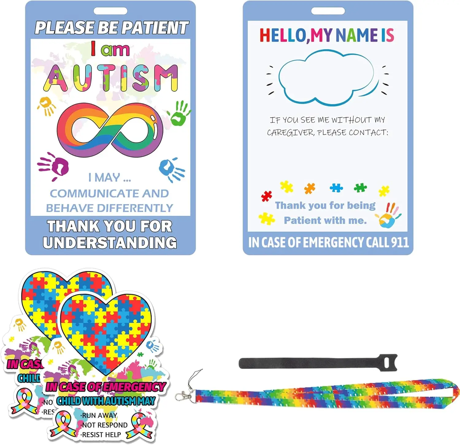 Autism Alert Safety Tag Card 3 Pack Awareness Autistic Emergency Contact Card - Autistic Please Be Patient Autism Medical Id Tag
