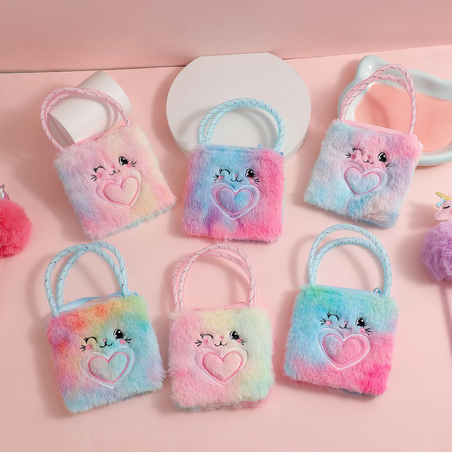 New children's cartoon plush rabbit portable slung dual-use bag cute girl bow coin purse shoulder bag side bags for girls