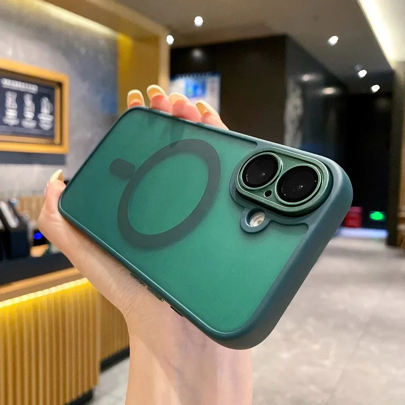 iPhone 16E 용 반투명 전화 케이스 16 15 14 13 11 12 16 Pro Max Plus Magsafe 무선 충전 매트 커버 용 자기 케이스