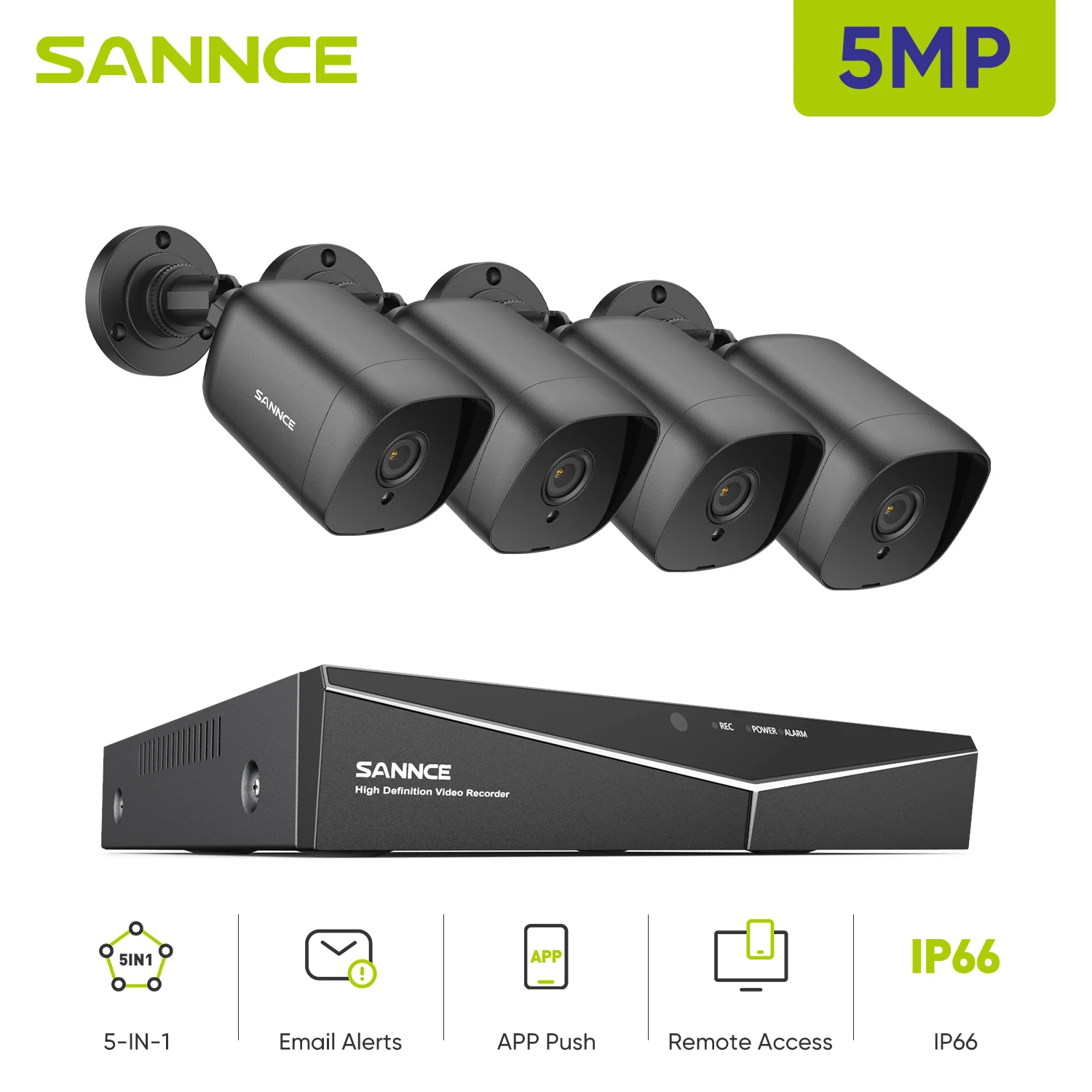 SANNCE 8CH 5MP Lite Video Security System CCTV Kit With 4X 5MP Waterproof Surveillance Cameras H.264+ DVR