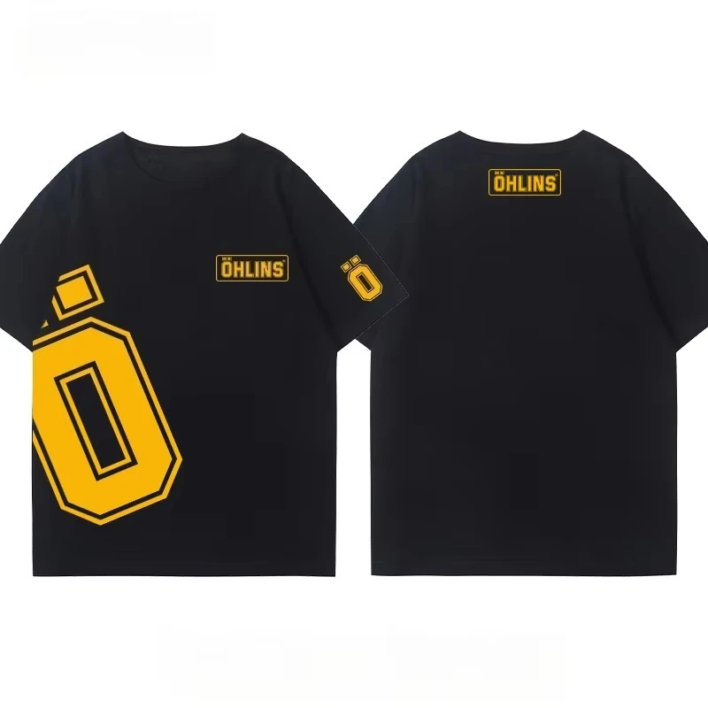 OHLINS Motorcycle Shock Absorber Modified T-shirt Clothes Casual Trendy Brand Men's Women's Car Club Crew Neck Short-sleeved Top view 2