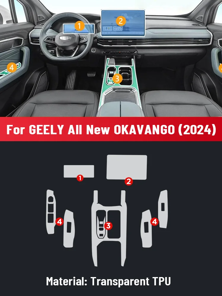 Anti-scratch Car Interior Center Console Media Dashboard Navigation TPU Protector Film For GEELY ALL New OKAVANGO 2024