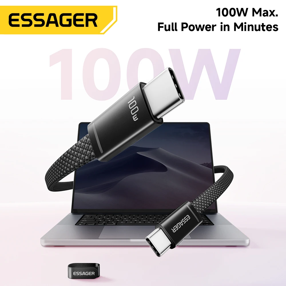 ESSAGER 100W USB C To Type C Slim Cable 5A PD Fast Charging for MacBook iPhone 17 16 Pro Max iPad Xiaomi Laptops USB-C Data Cord