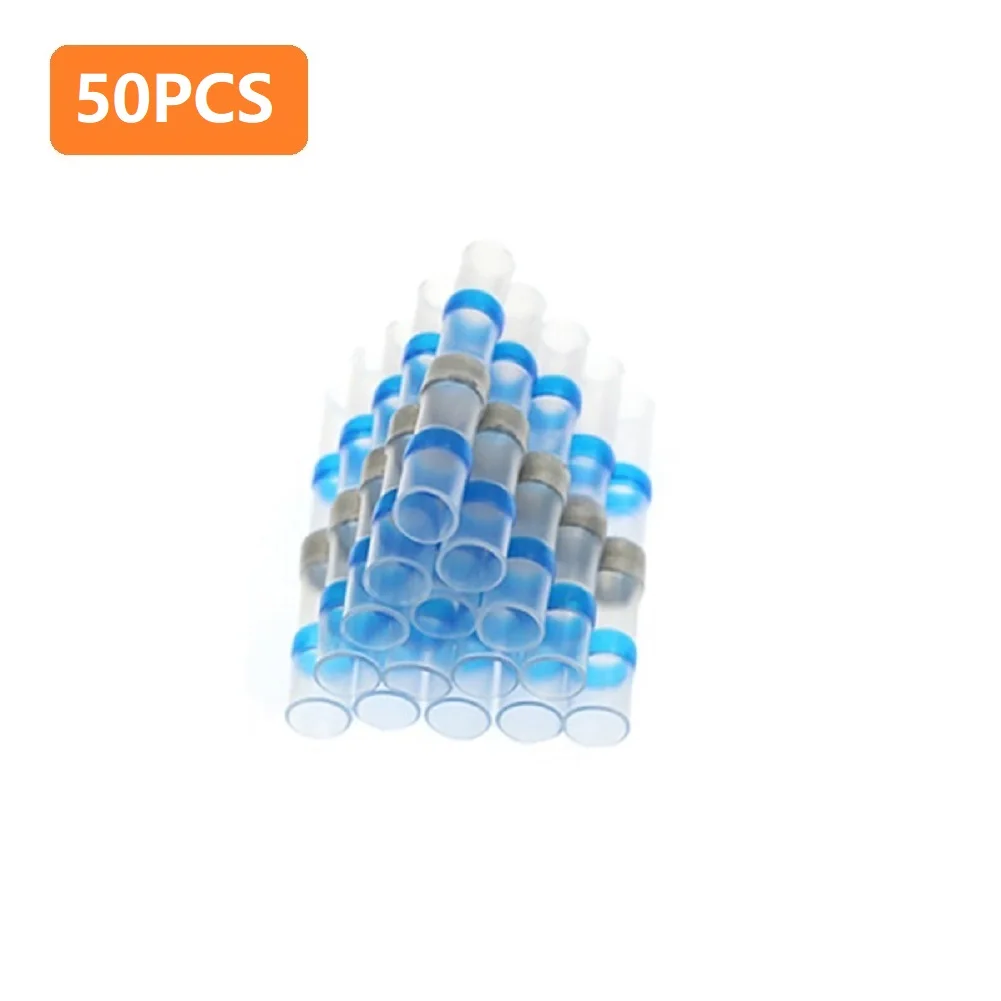 50PCS Solder Seal Wire Connectors Heat Shrink Butt Terminals With Tin Ring For Automotive Marine Electrical Cable Repair Kit