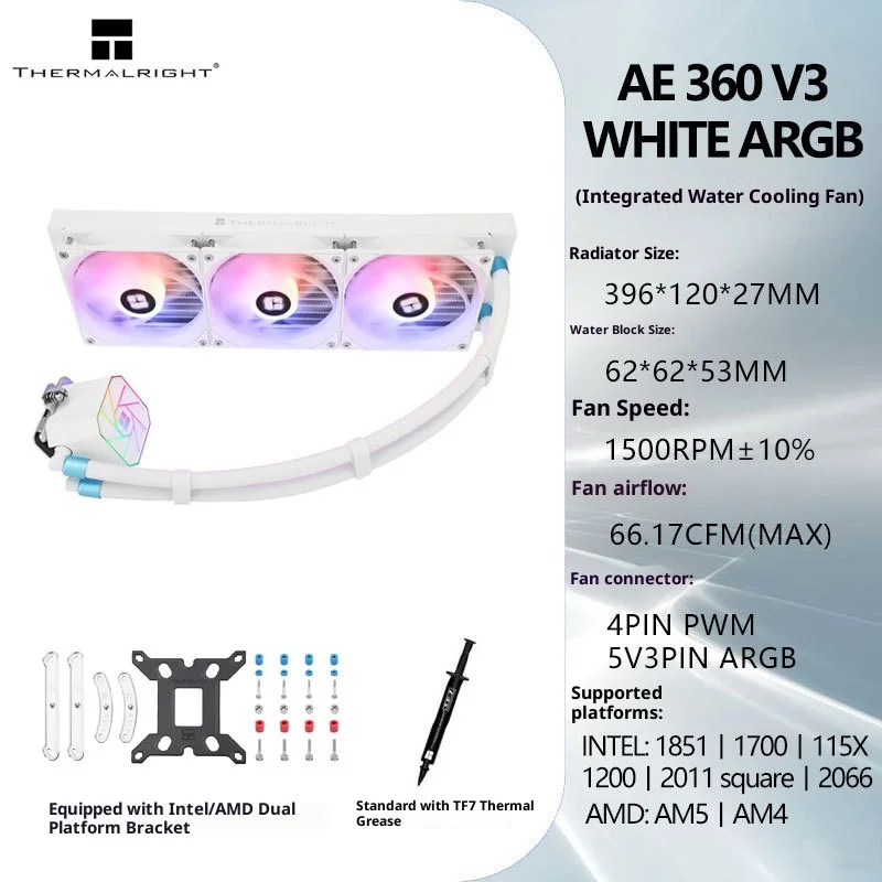 

Thermalright AQUA ELITE 360 WHITE ARGB V3, 1600W Color Halo Pump, Stably-FDB Bearing for CPU Liquid Cooler