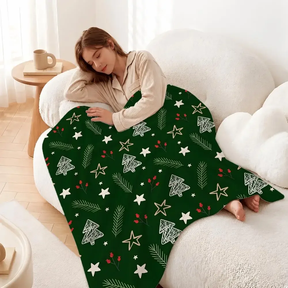 Christmas Low Saturation Gray Green Small Tree Throw Soft Warm Flannel Throw Blanket, Sofa Bed Cover, Picnic Travel Home Decor