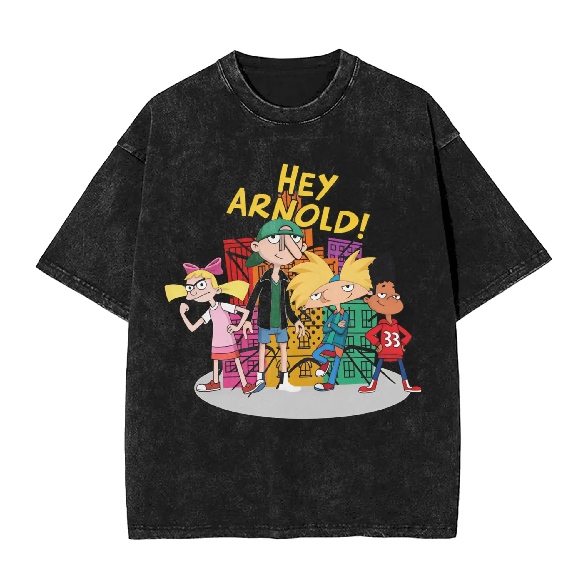 Men T-Shirt Hey Arnold Cartoon Washed T Shirts Trendy Cool  Summer Tees Y2K Retro Design Cotton Tops Gift Idea