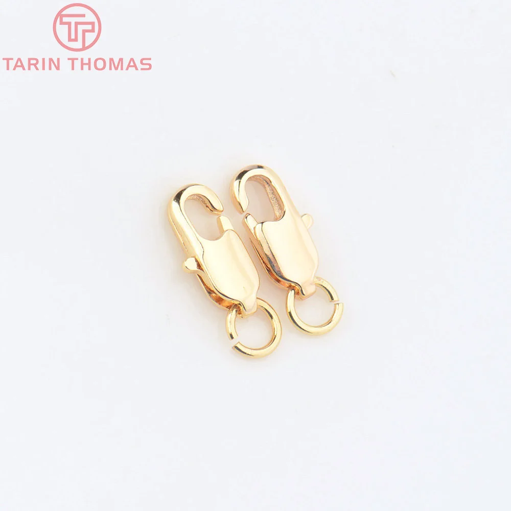 (3328)6PCS 5x12MM 24K Gold Color Plated Brass Rectangle Lobster Clasps Necklace Clasps High Quality Jewelry Accessories