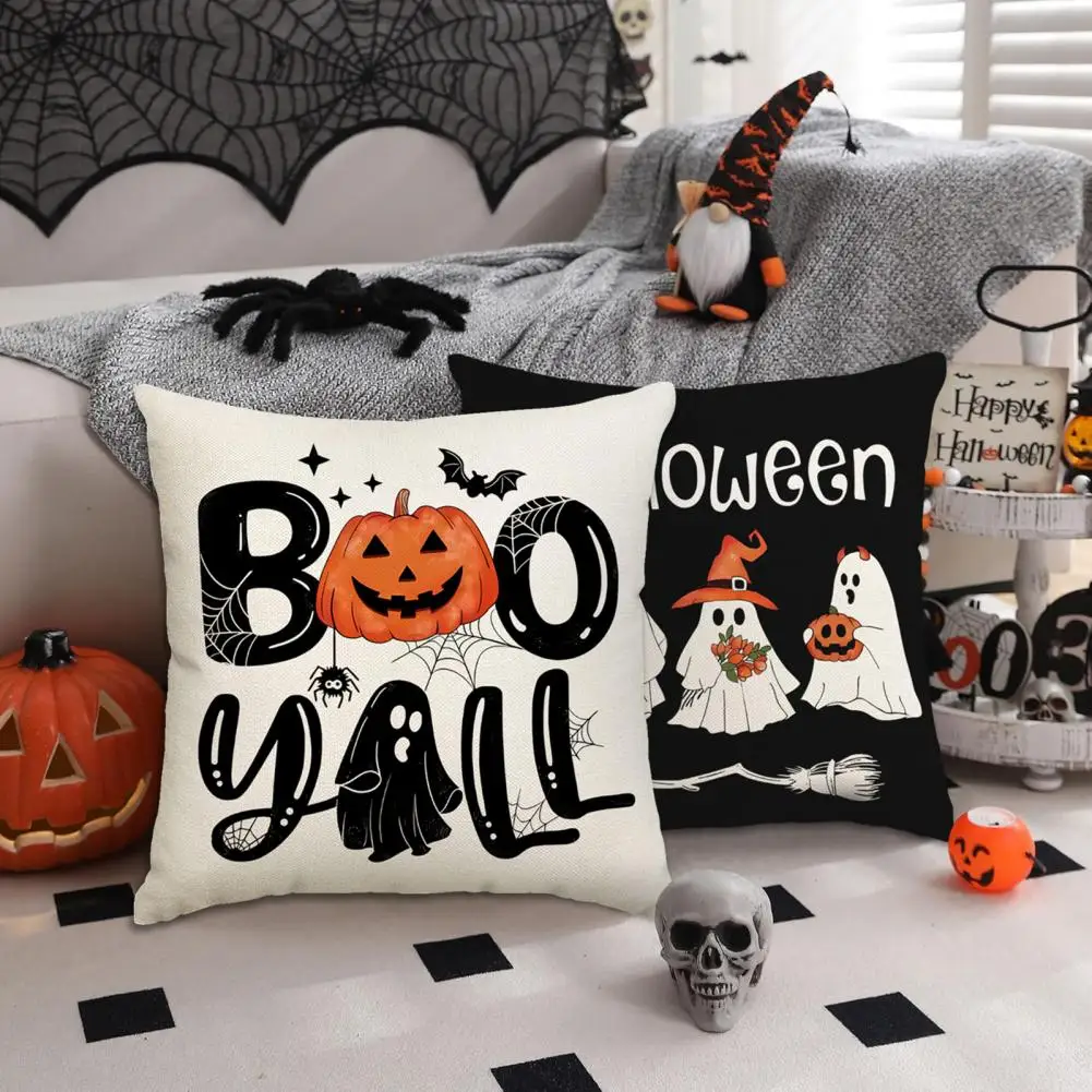 Machine Washable Pillowcase Home Decor Pillowcase Halloween Party Decoration Throw Pillowcase with Cartoon Ghost for Bedroom