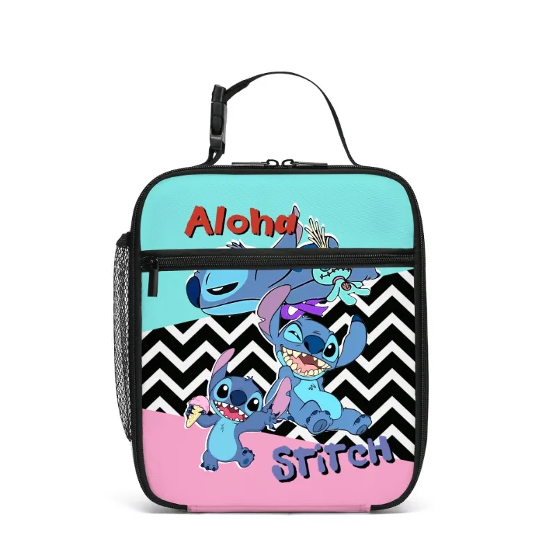 Disney Stitch borse da pranzo portatili Cartoon bambini studente Lunch Box Storage Bag Women Office Bento Bag Outdoor Picnic Tote Bag