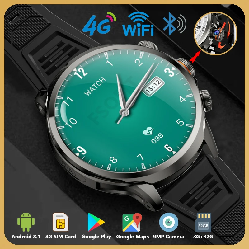 4G Network Android Smart Watch 180° 9MP Camera APP Free Download GPS WIFI NFC Bluetooth Call Men Women 1.95-inch 3D Smartwatch