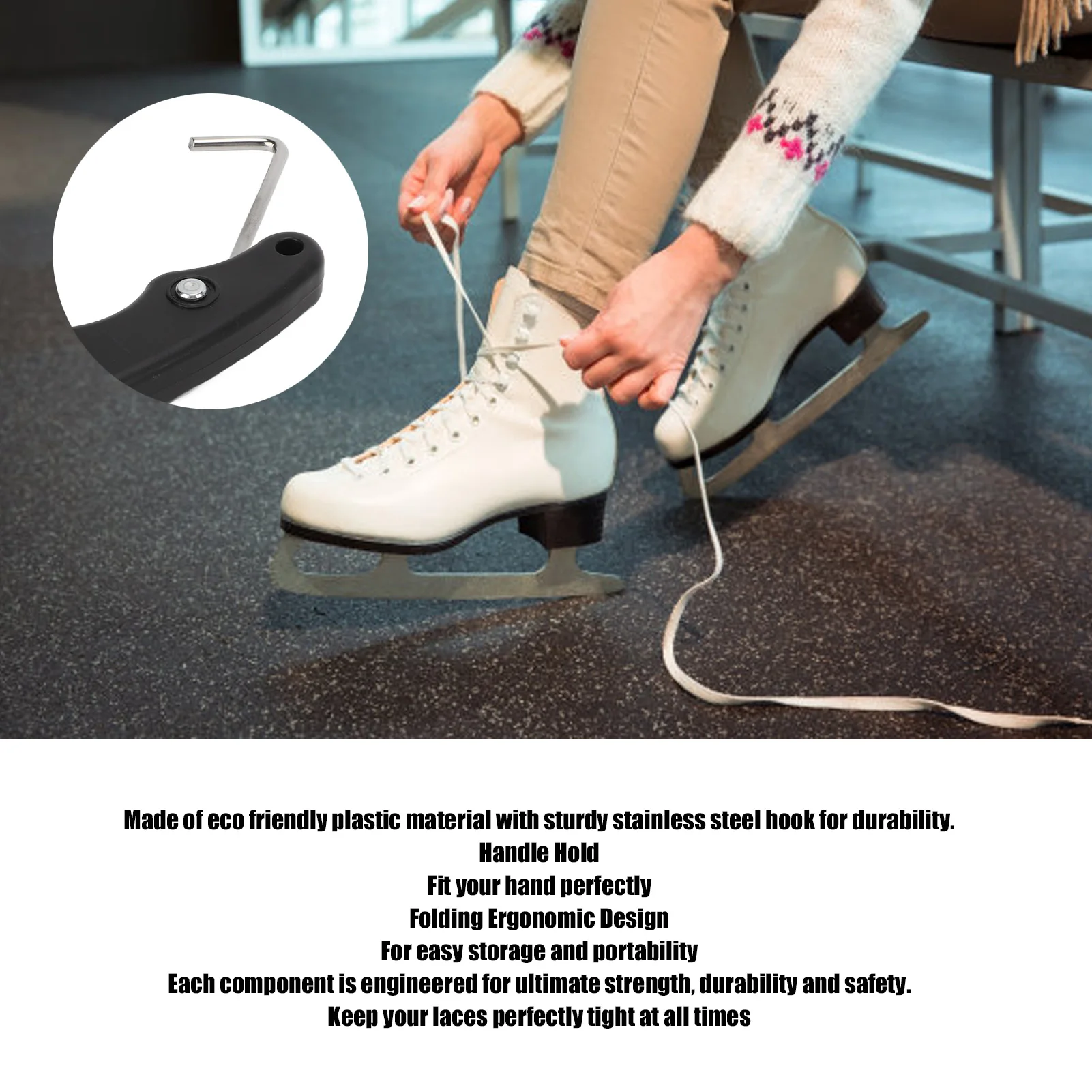 Ferramenta de Apertar Cadarços de Patins de Gelo com Cabo de Aço Inoxidável e Plástico, Acessório para Patinação