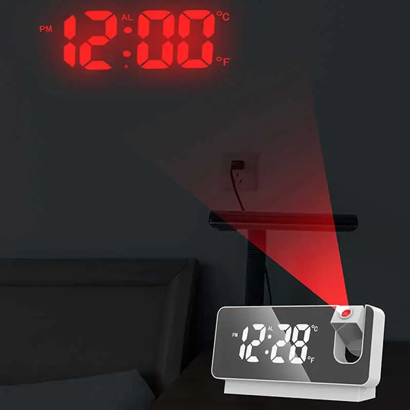 Xiaomi Youpin 180° Projection Digital Alarm Clock Temperature Humidity Night Mode Snooze Table Clock 12/24H Projector LED Clock