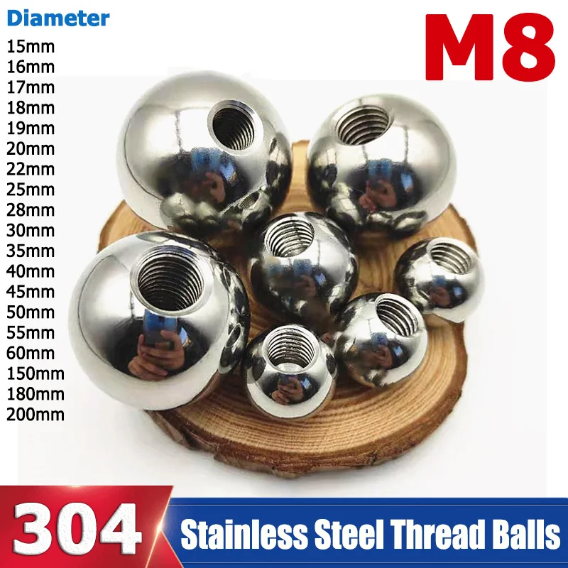1-50pcs 304 Stainless Steel Balls M8 Thread OD 15/16/17/18/19/20/25~200mm Solid Half-Hole Balls Drilling Blind Hole Thread Ball
