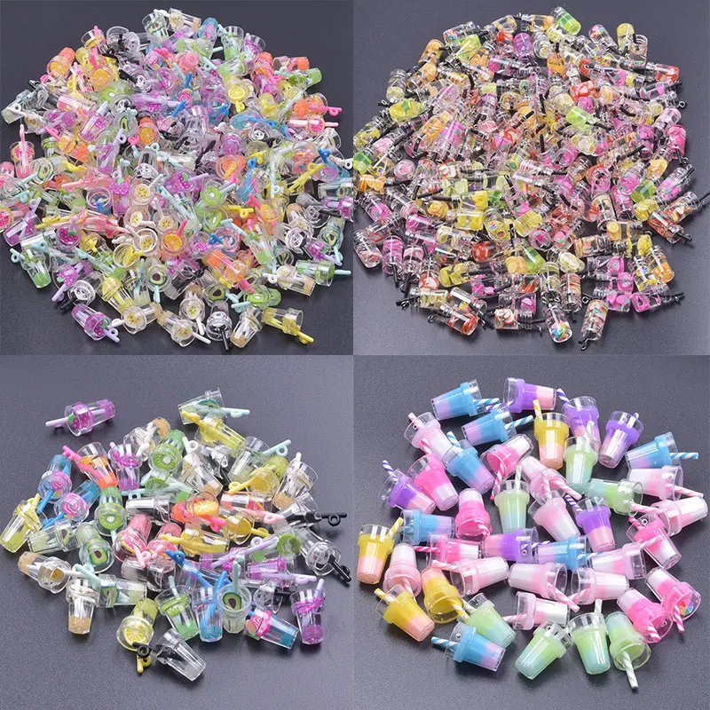 20/40/60개 3D 여름 과일 음료 병 펜던트 랜덤 믹스 쥬얼리 제작 펜던트 DIY 키체인 목걸이 액세서리