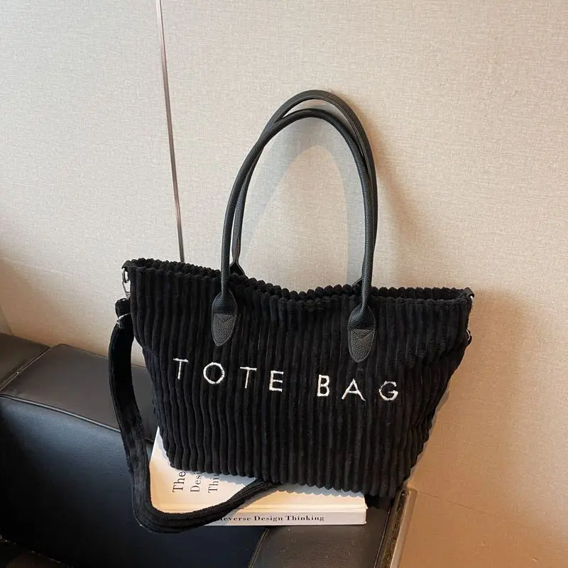 2025 New Large Capacity Single Shoulder Bag Letter Leisure Loubet Tote Bags Corduroy Pit Strip Commuting Fashion