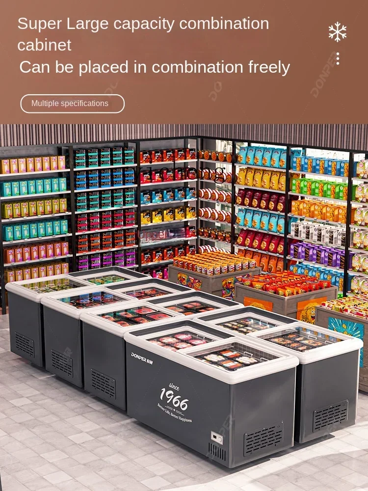 Hot sales Commercial Supermarket Frozen Combination Island Freezer Sliding Glass Door Horizontal Showing Cabinet