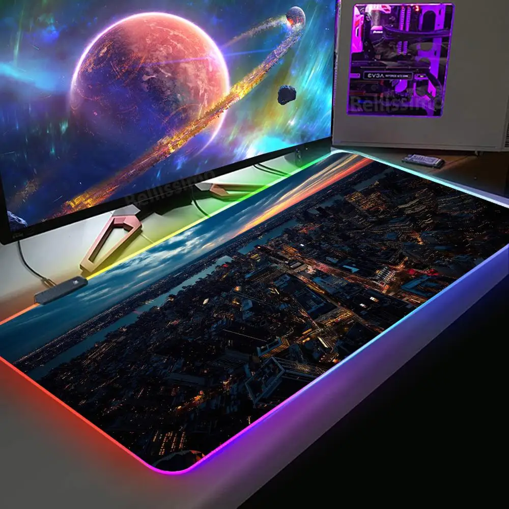 

Cityscape New York Mouse Pad Offices accessories Hentai mats RGB Non-Slip Rubber Fashion Edge locking Cute Stuff Luminescence