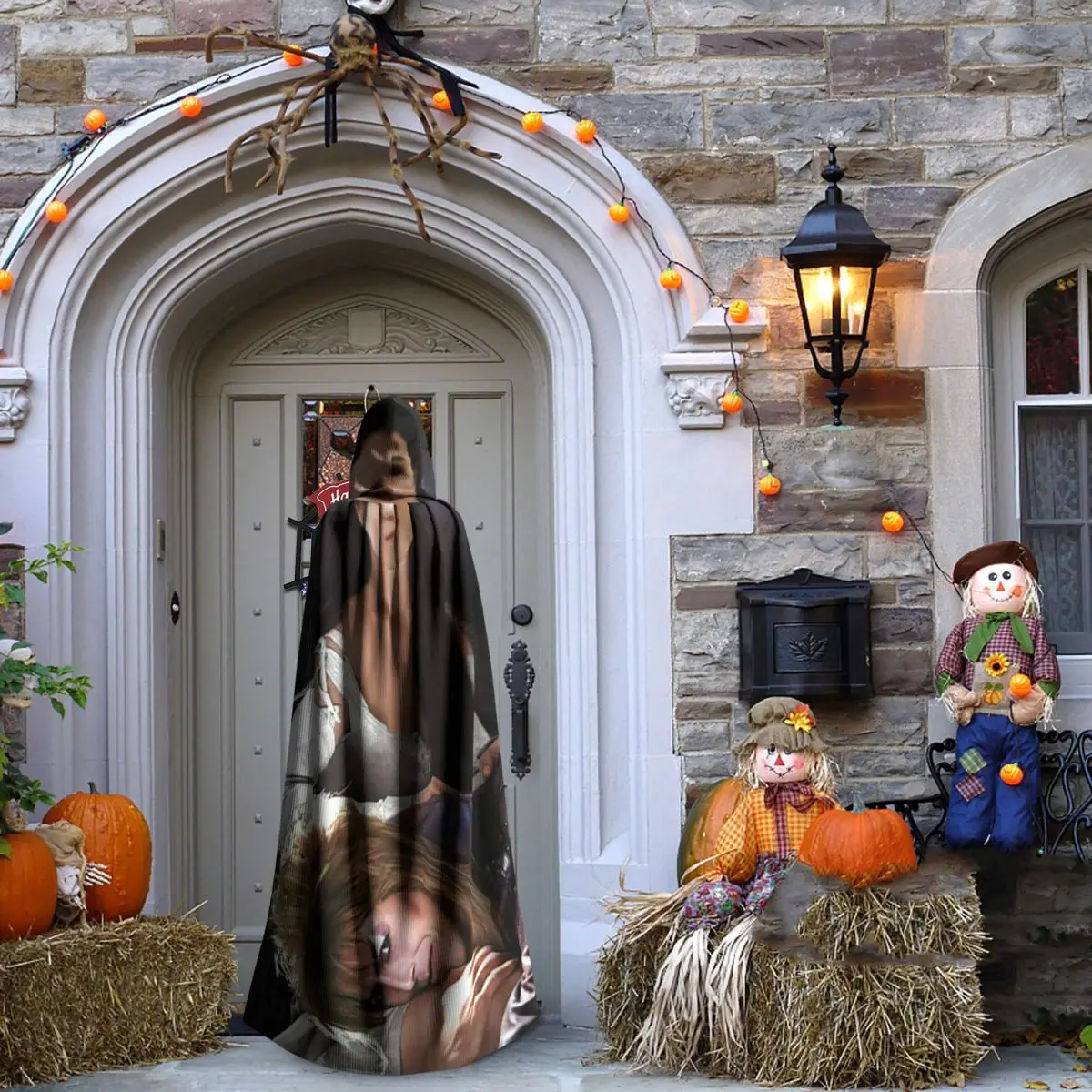 Jareth ملك العفاريت الوقاية في متاهة طويلة مقنعين عباءة ساحرة القرون الوسطى زي تأثيري كيب حفلة الهالوين للجنسين