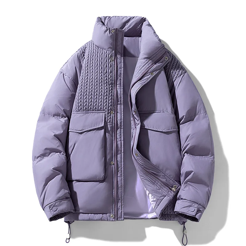 

Urban Streetwear Down Jacket Wheat Stitch Textured Design 250T Matte Taffeta Unisex Lightweight Parka with Double-Layer Warmth