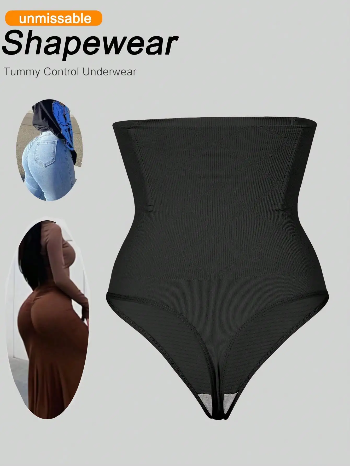 1 Stück Hochgeschnittener Nahtloser String mit Bauchkontrolle, Formende Unterwäsche für Frauen, Po-Lifter und Bauchformer – Detail 1