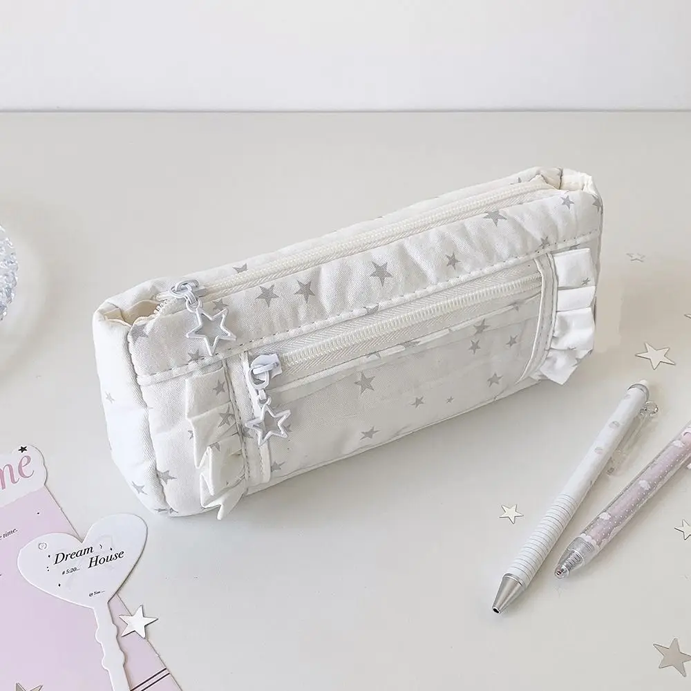 Large Capacity Star Pencil Case Printed Sweet Lace Pencil Storage Bag DIY Ita Bag Creative Zipper Stationery Pouch Kids Gift