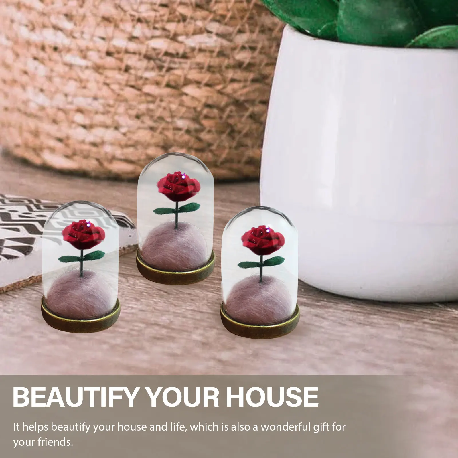 5Sets Creative Glass Dome with Brass Base for DIY Microlandscape Terrarium Decoration Clear Display Cover for Preserved Flowers