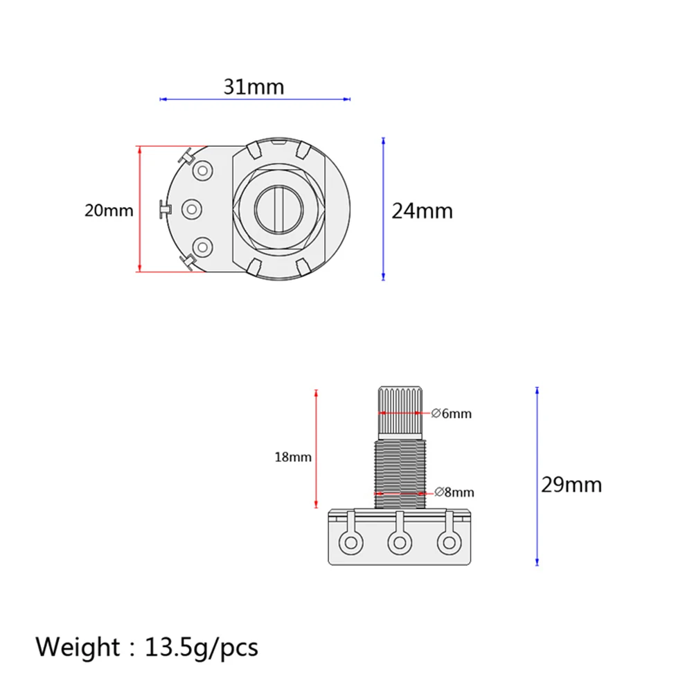 

Potentiometer Audio-potentiometers Guitar Volume Pearlescent B250k Solder Lugs Amp