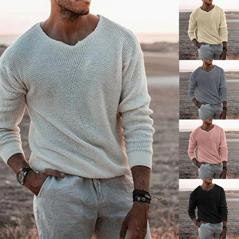 

Fashion Men's Sweater Knitted Sweater Casual Loose Sweater V-Neck Long Sleeve Pullover Large Size Men's Clothing Europe America