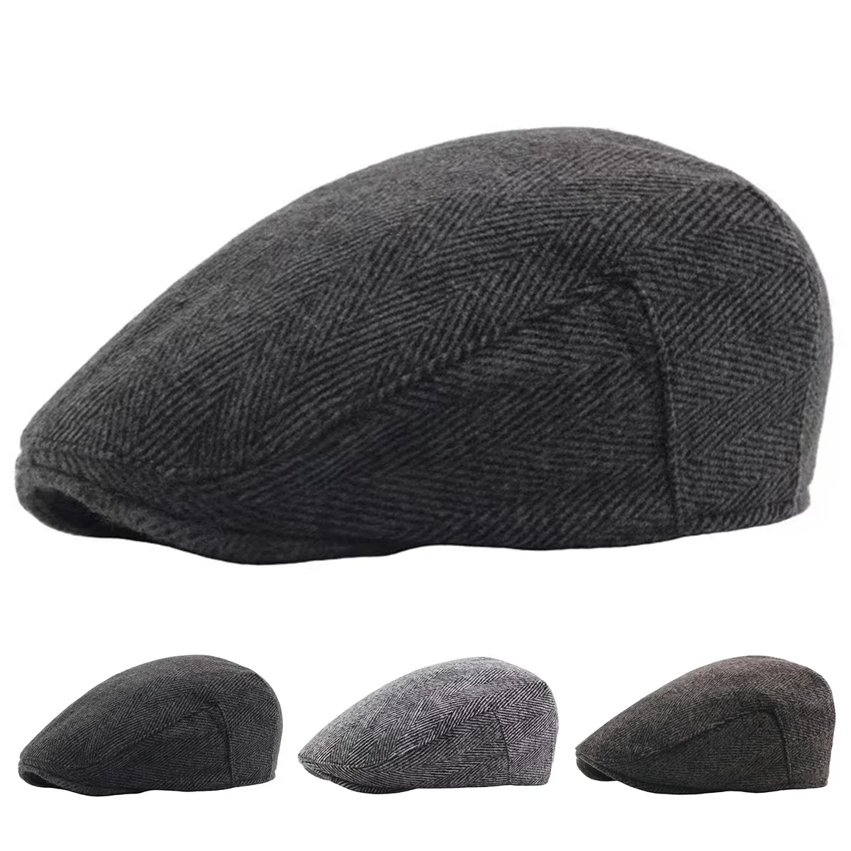 Unisex Retro Coarse Grain Fluff Newsboy Caps Men British Painters Hats Autumn Winter Berets Herringbone Flat Cap Hip Hop Berets