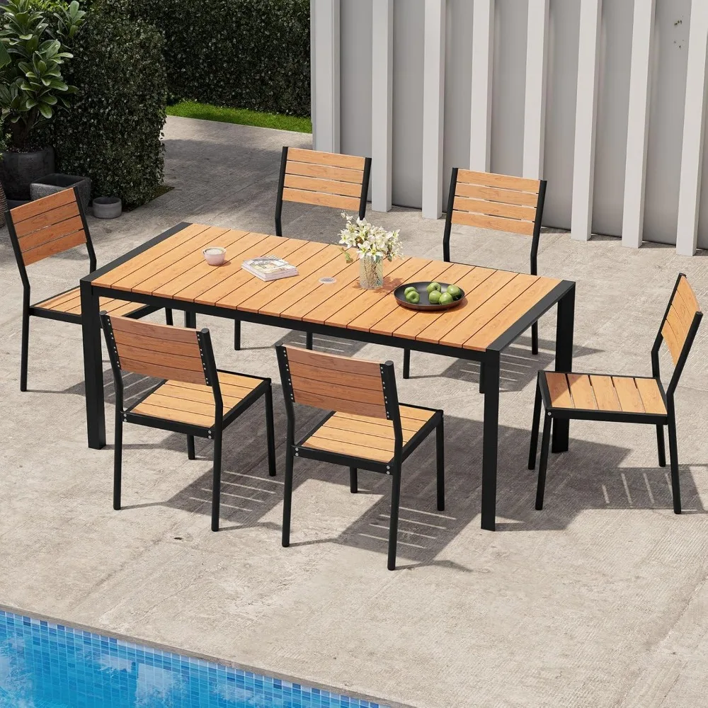 

Outdoor Dining Table for 6,71in Rectangle Patio Dining Table with Umbrella Hole Weather-Resistant Aluminum Outside Table