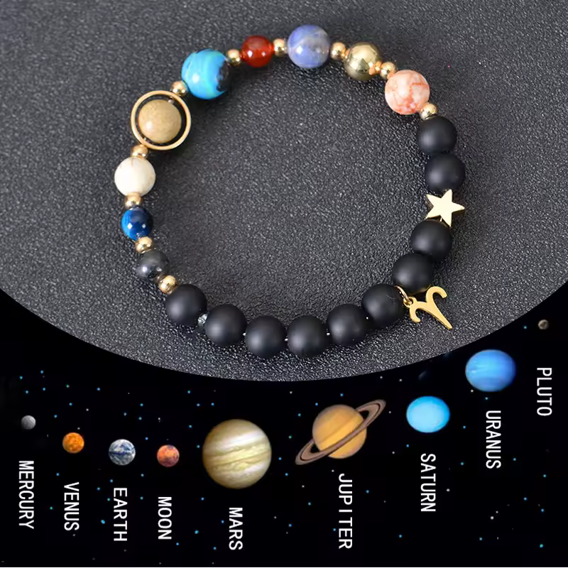 Venta caliente ocho planetas y doce constelaciones pulsera de cuentas de piedra mate pulsera planeta 12 constelaciones pulsera
